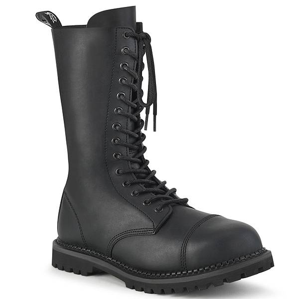 Demonia Riot-14 Black Vegan Leather Stiefel Herren D904-831 Gothic Halbhohe Stiefel Schwarz Deutschland SALE